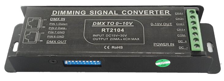 Shanghai JIBANG DC15-30V Input 4CH DMX to 0-10V Converter RT2104