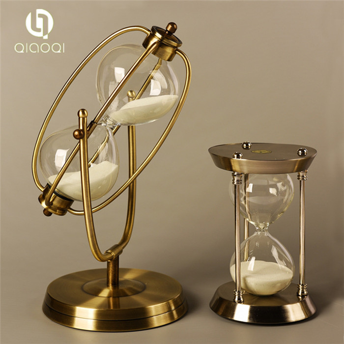 Home decor office large antique 15 60 minutes 1 hour half hour personalized metal frame brass silver hourglass sand timer