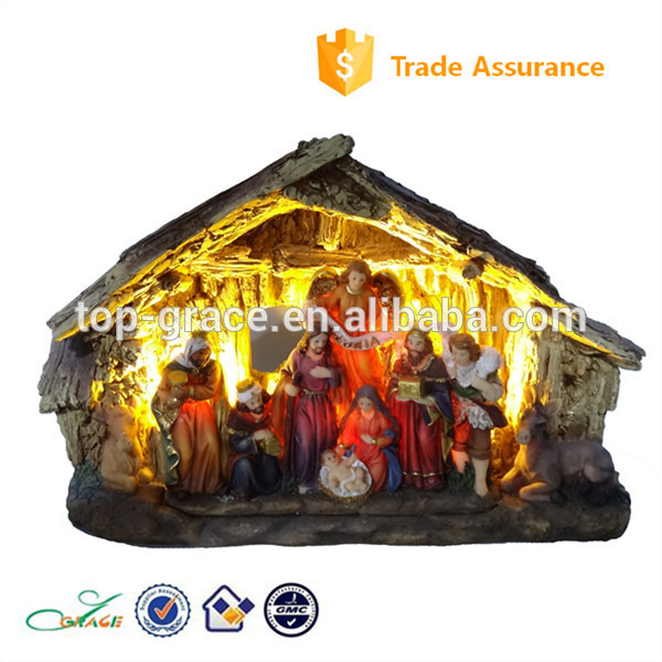 resin led light nativity set for religious home decoration