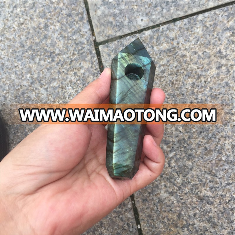 Wholesale natural crystal quartz labradorite crystal point wand smoking pipe