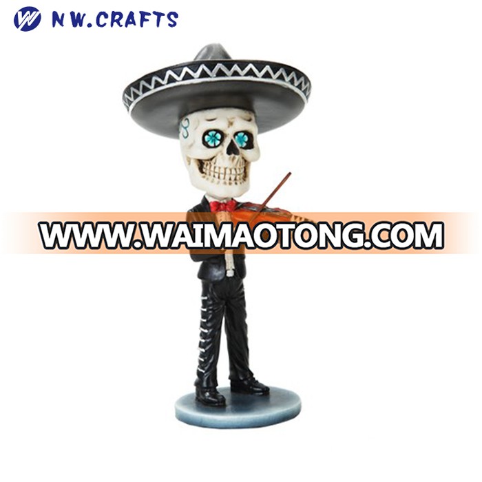 Wholesale Polyresin Skeleton Mariachi Guitarron/Trumpet/Violin Player Bobblehead Toy