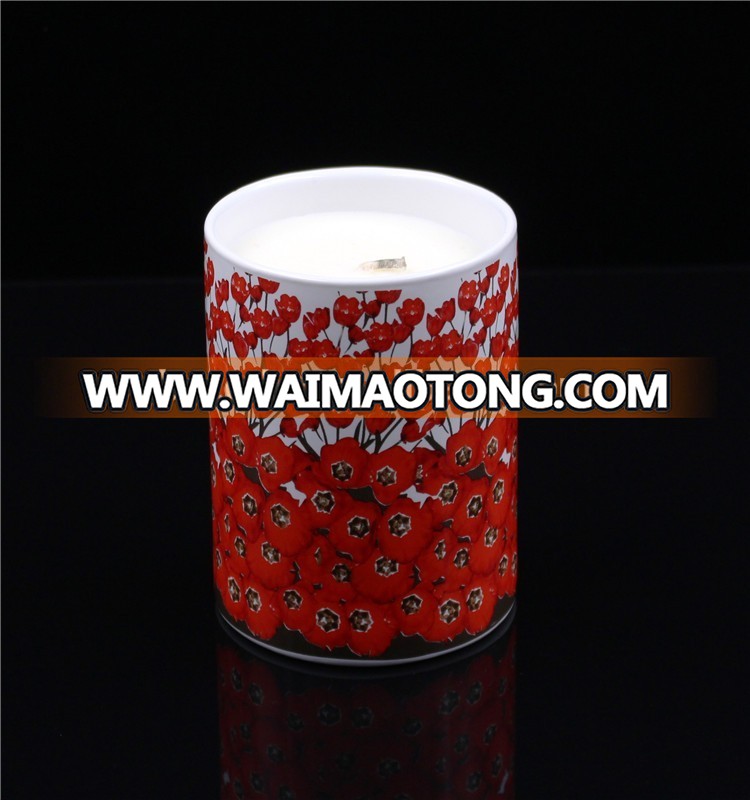 wholesale luxury custom printed soy wax scented candle in ceramic jar