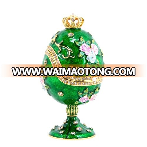 Elegant blue flower faberge egg metal trinket box enamel craft gift item decoration QF3399