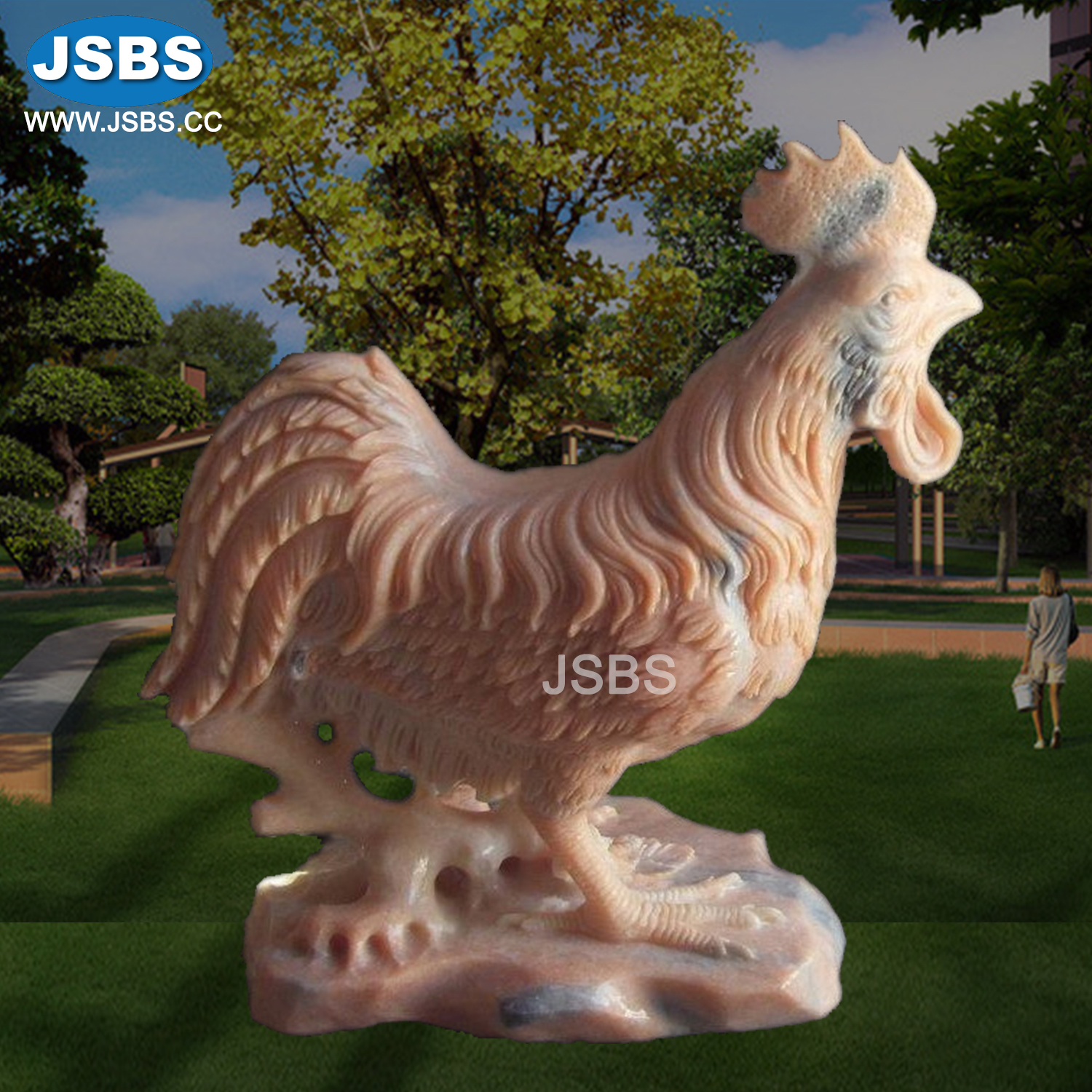 black natural marble carved garden cock statue