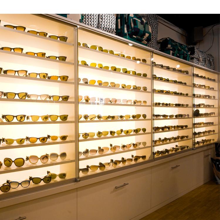 High-Quality Wooden Wall-Mounted Eyeglasses Shop Display Cabinet