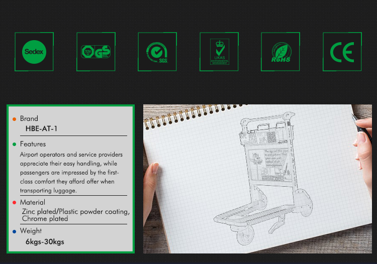 airport trolley design luggage cart with hand brake