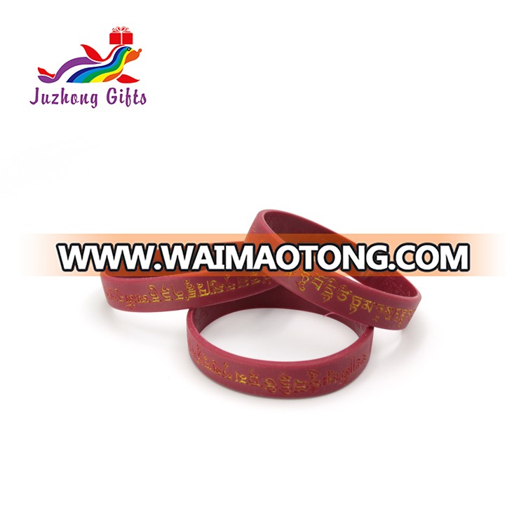 High quality low price color embossed print Buddhist custom logo silicone bracelet wristband