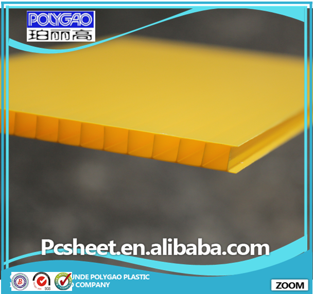 Grade POLYGAO Yellow Polycarbonate frosted twin wall hollow sheet