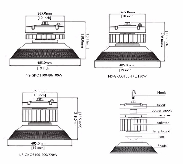 UL DLC Industrial LED High Bay Light 150w