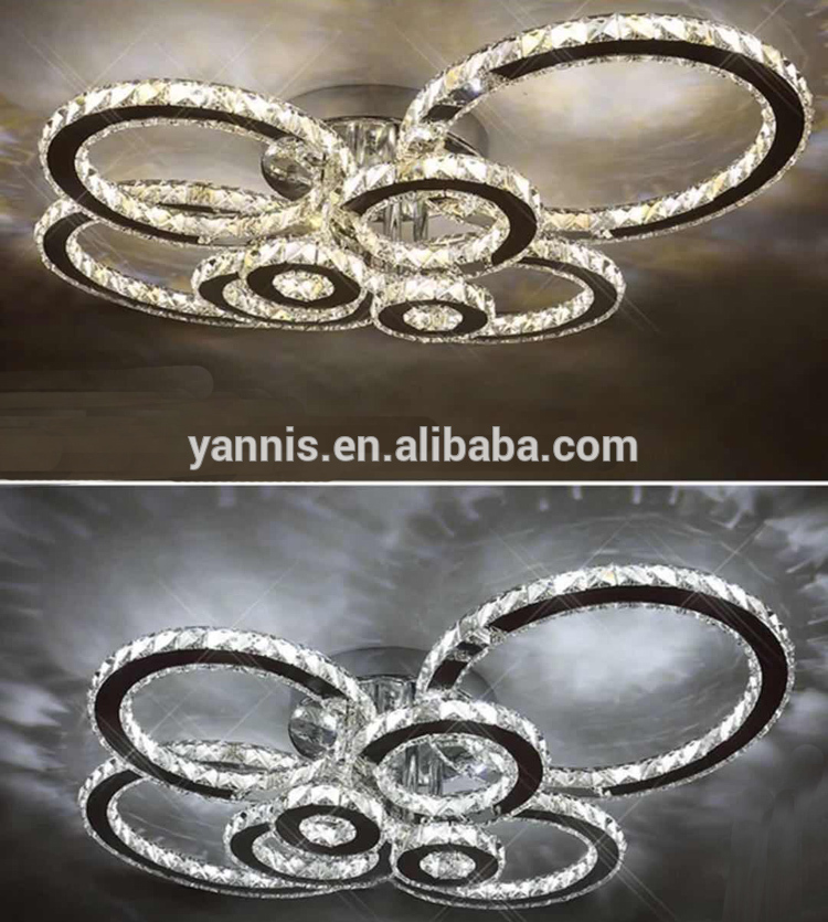 Fast Shipping Stainless Steel Base Home Decoration Ring K9 Crystal Ceiling Light Fixture