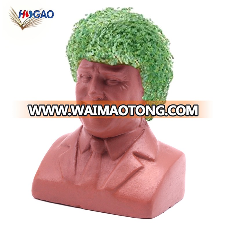 New product ideas 2018 exclusive existing home garden modern decorative funny red pottery head planter Donald Trump chia pets