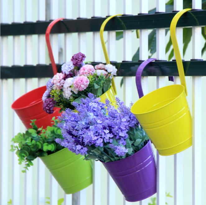 Tin Metal Iron Colorful Hanging Succulent Flower Planter Pots Bucket