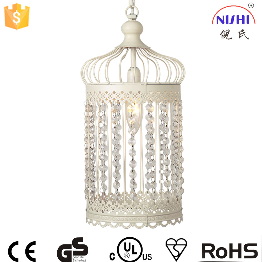 Industrial vintage bird cage  crystal ceiling decorative fancy chandelier pendant lamp for bedroom  NS-124065D