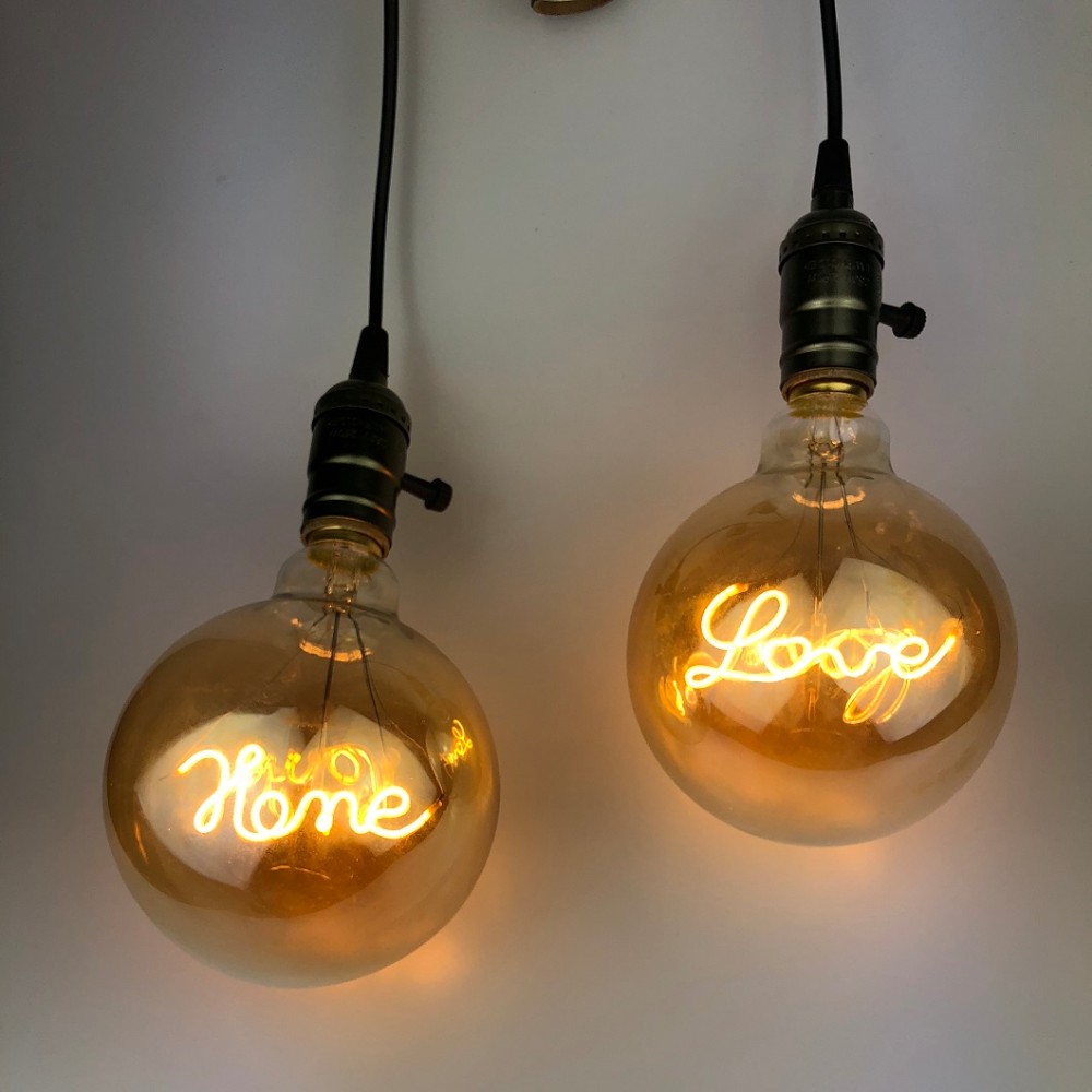 Decorative Single Curved Filament With "Love" "Home" Unique Word Design 5W E27 2000K Vintage Edison LED Golden Light Bulb G125