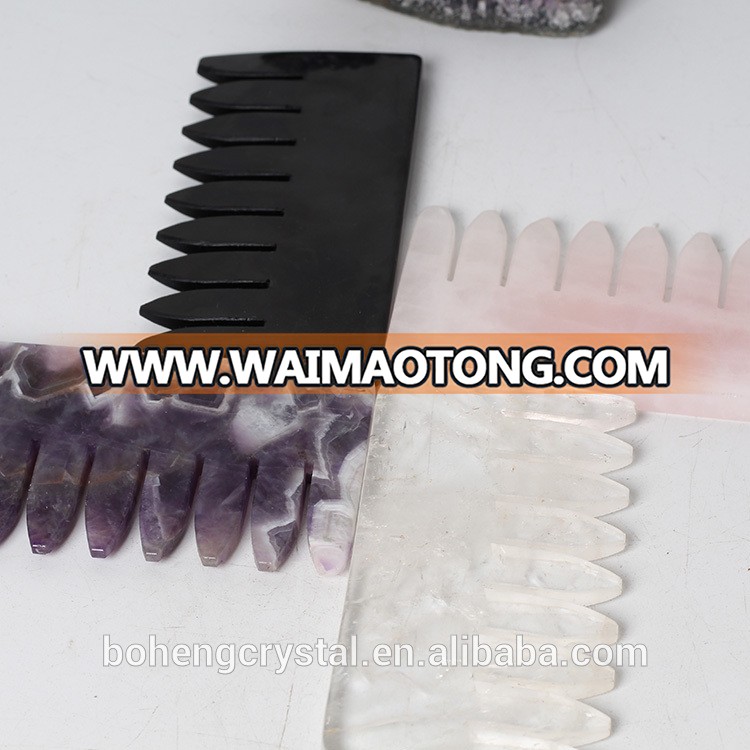 Crystal Hair Combs Wholesale Natural Hand Made Clear Quartz and Rose Quartz Crystal Hair Combs for healing