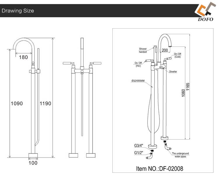 cUPC Double Handle Floor Mounted Bathtub Faucet