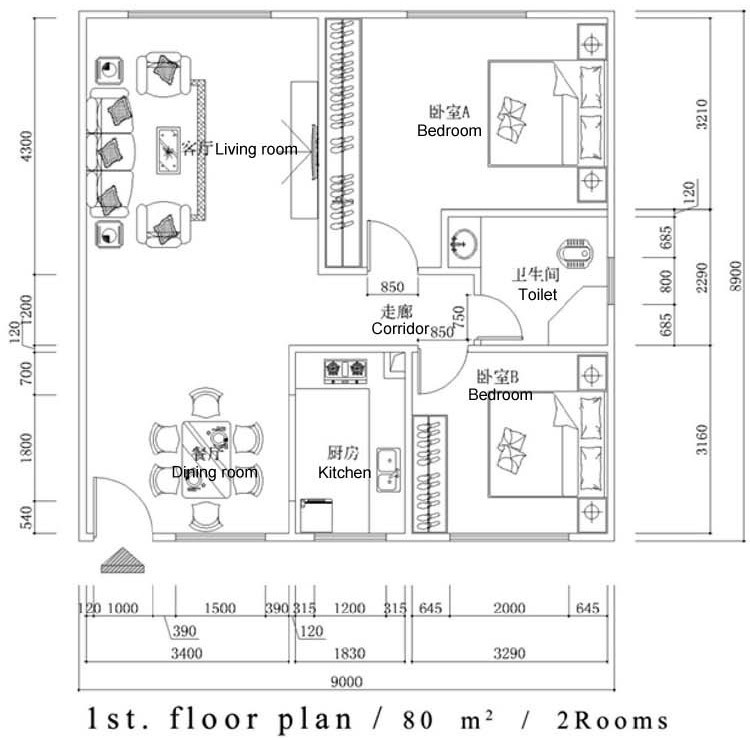 OBON fast construction 2 bedroom 50m2 luxury boarding house plans 80m2