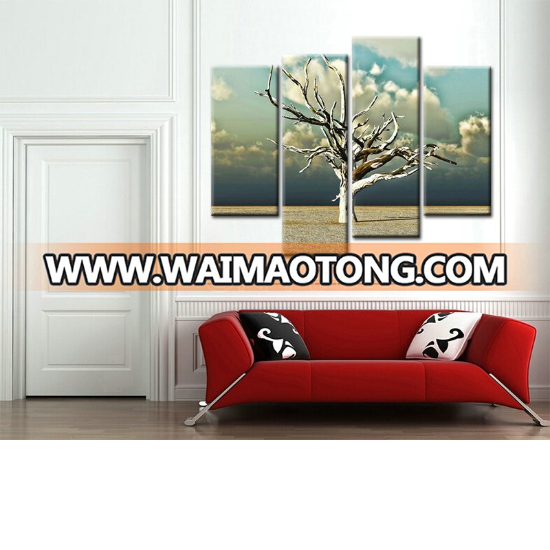 Wall Paintings Still life 4pcs Landscape living room Decoration Dead trees Mint Green Sky Canvas printed Painting Art