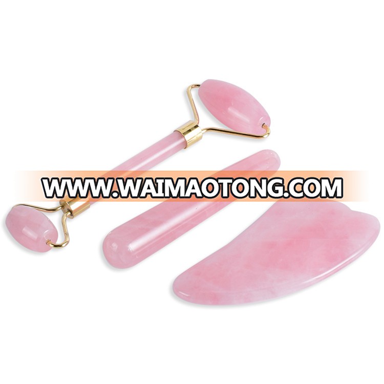 Bulk Wholesale Beauty Roller Natual A Grade Rose Quartz Facial Jade Roller With Massage Wand and Guasha Board