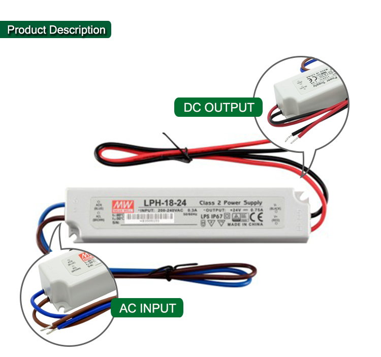 Meanwell High Reliability LPH-18-24 Constant Voltage 18W 24V LED Driver