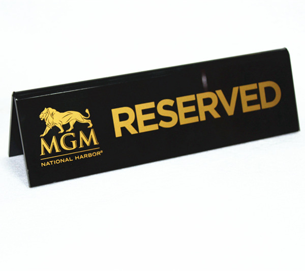 Wholesale custom hotel clear acrylic gold logo reserved table display letter sign