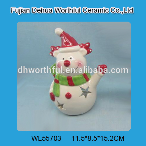 Personalized ceramic snowman ornament with car design