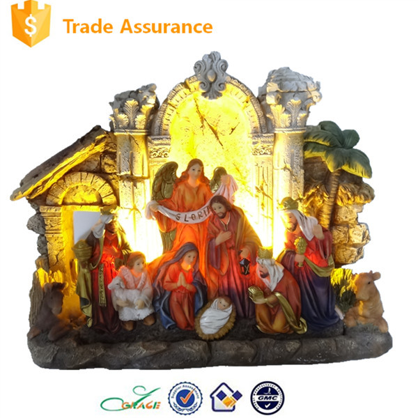 Resin figurines for nativity set with led light