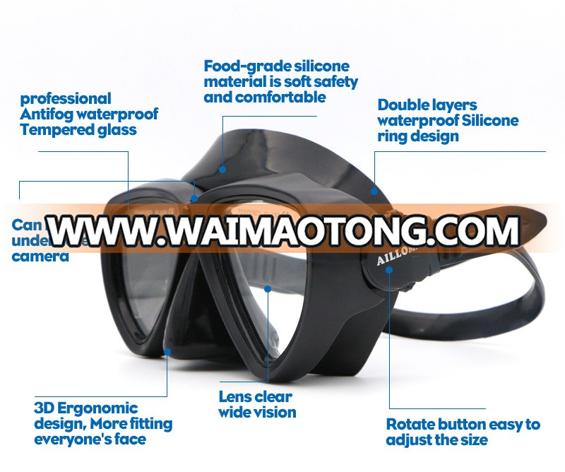 Clear Vision Impact Resistant Tempered Glass Watertight Diving Snorkel Mask