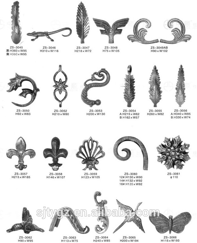 Wrought iron decorative leaf designs iron casting components