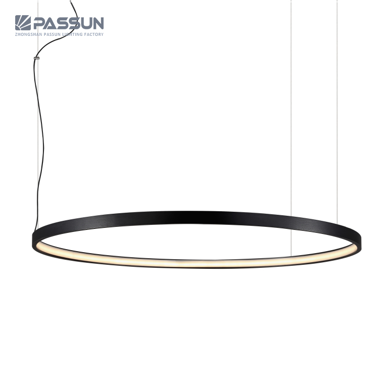 Modern indoor hotel lighting black acrylic ring ceiling chandelier lamp led pendant light