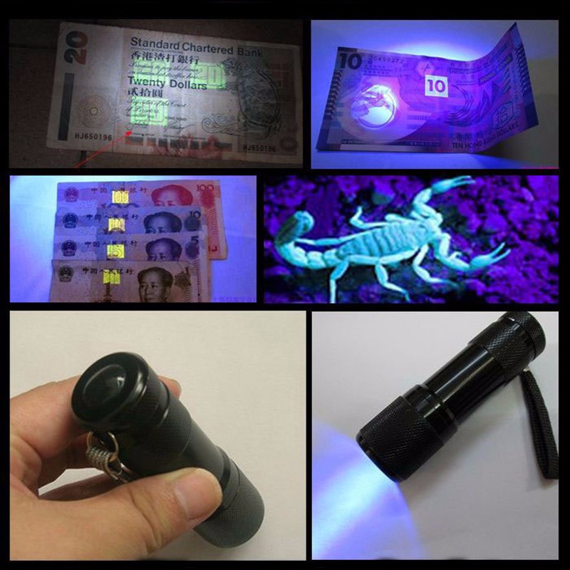 High Quality UV Blacklight Aluminum Alloy 3*AAA Battery Best UV Flashlight 9 Led UV Torch Light