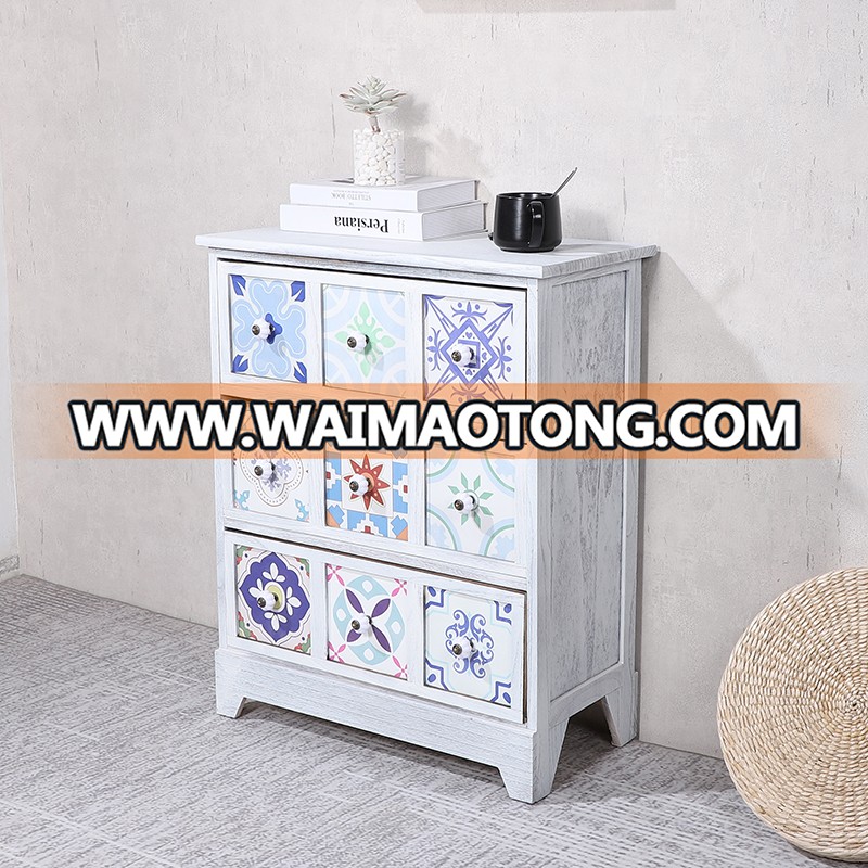 Elegant High 9 Drawer Accent Wood Storage Cabinet