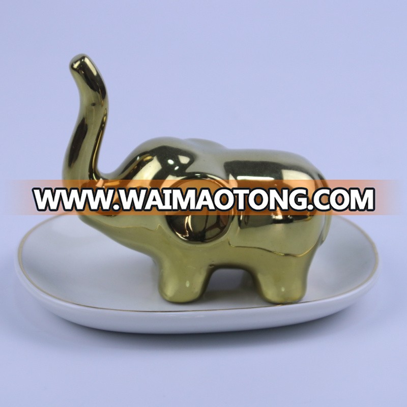 Cute gold  elephant ceramic earring holder from Dehua Factory