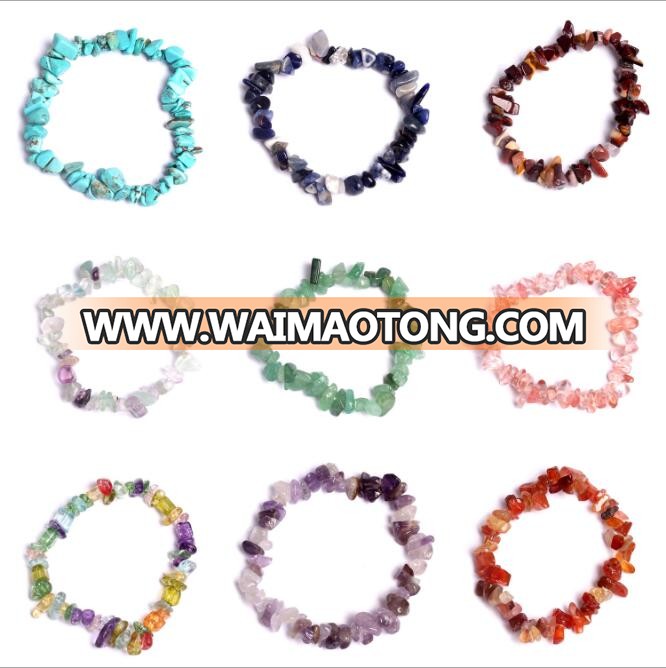 wholesale natural semi precious stone chips bead bracelet jewelry