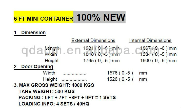 6/7/8/9 FT mini container