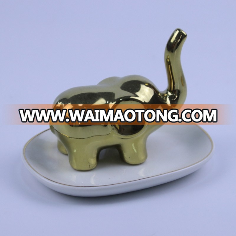 Cute gold  elephant ceramic earring holder from Dehua Factory