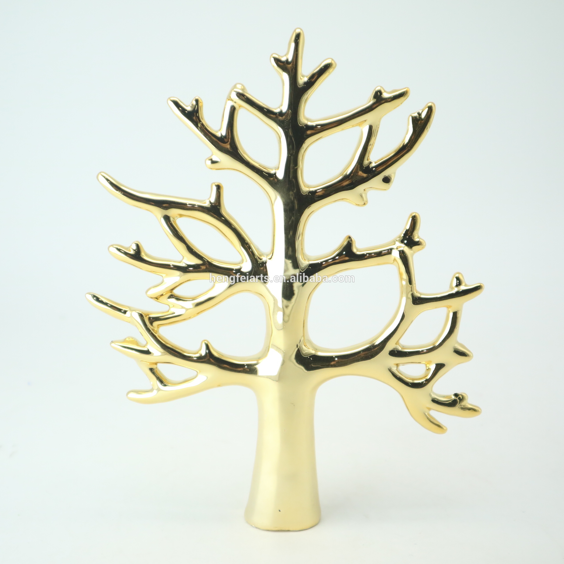 Hot Selling White Ceramic Small Tree With Golden Heart for Home decoration Ornament