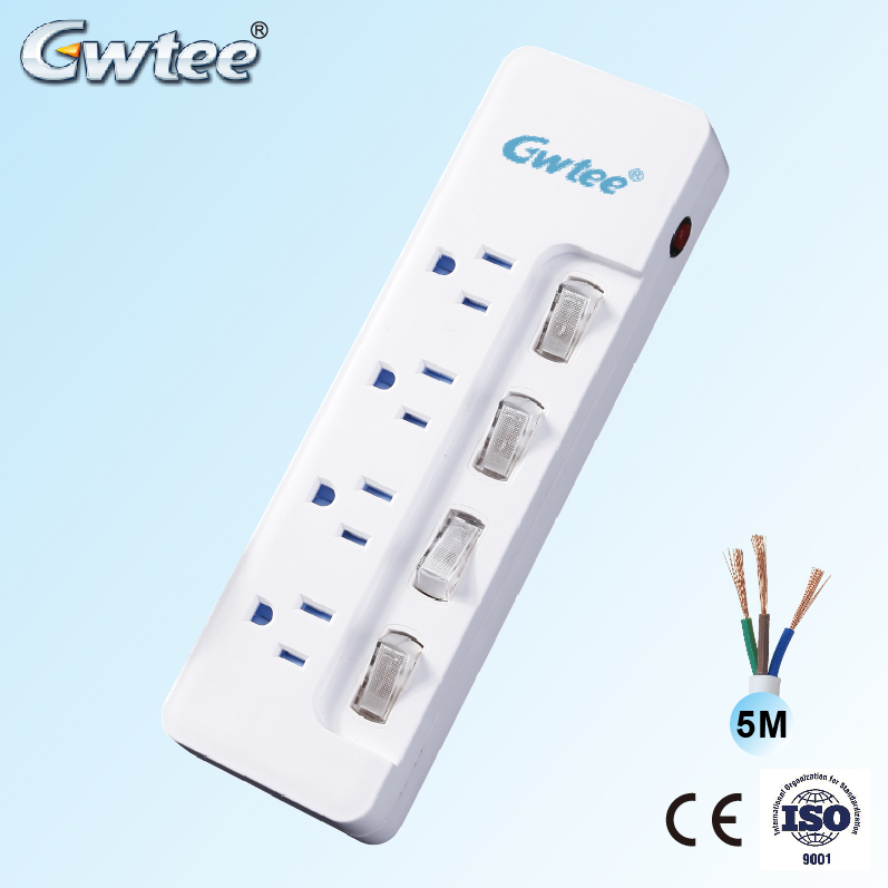 7 way multi outlet American electrical extension cord socket