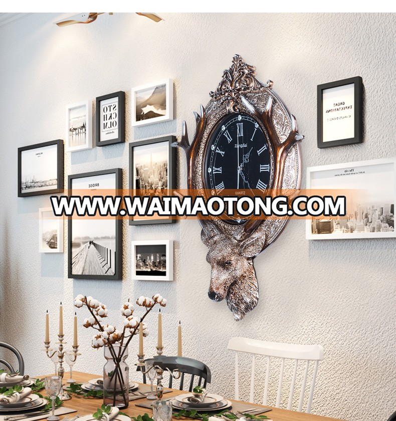 Europe fashion resin deer head luxury decorative wall clock for home decoration