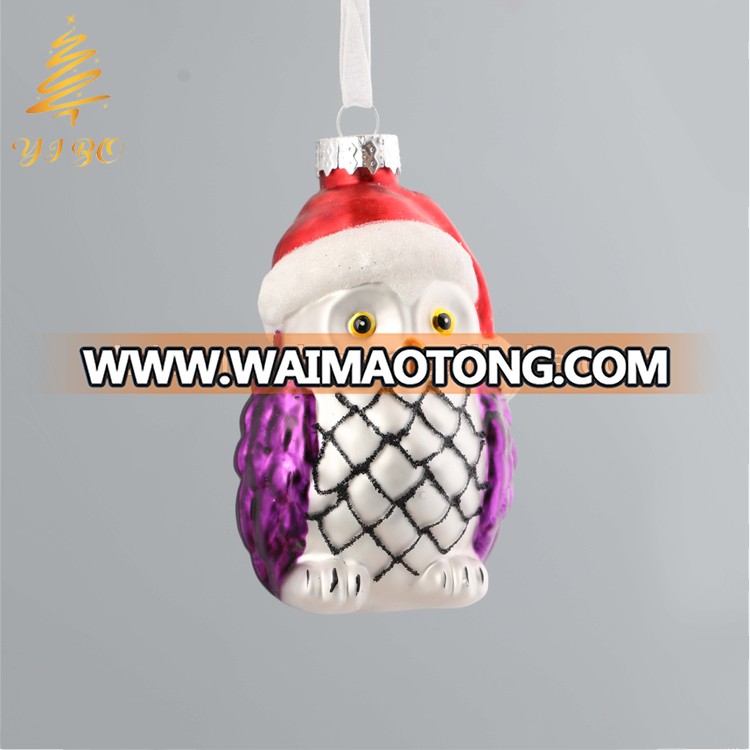 Various colors promotional plain glass owl christmas ornament for 2018