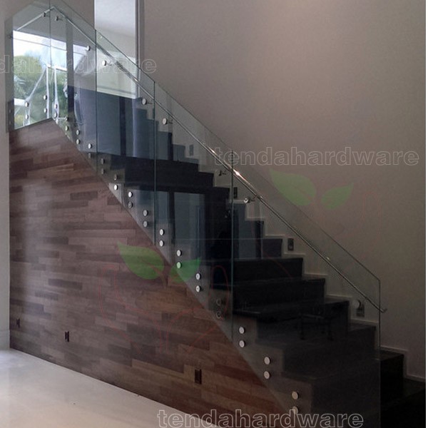 wood staircase stainless steel standoffs for frameless glass balustrades