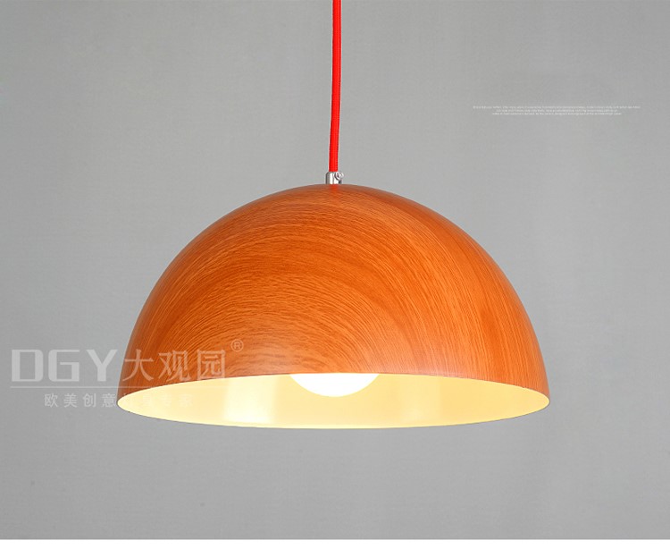 Home Living Room Semicircle Orange Color Nordic Minimalist Wood Grain Hanging Pendant Light