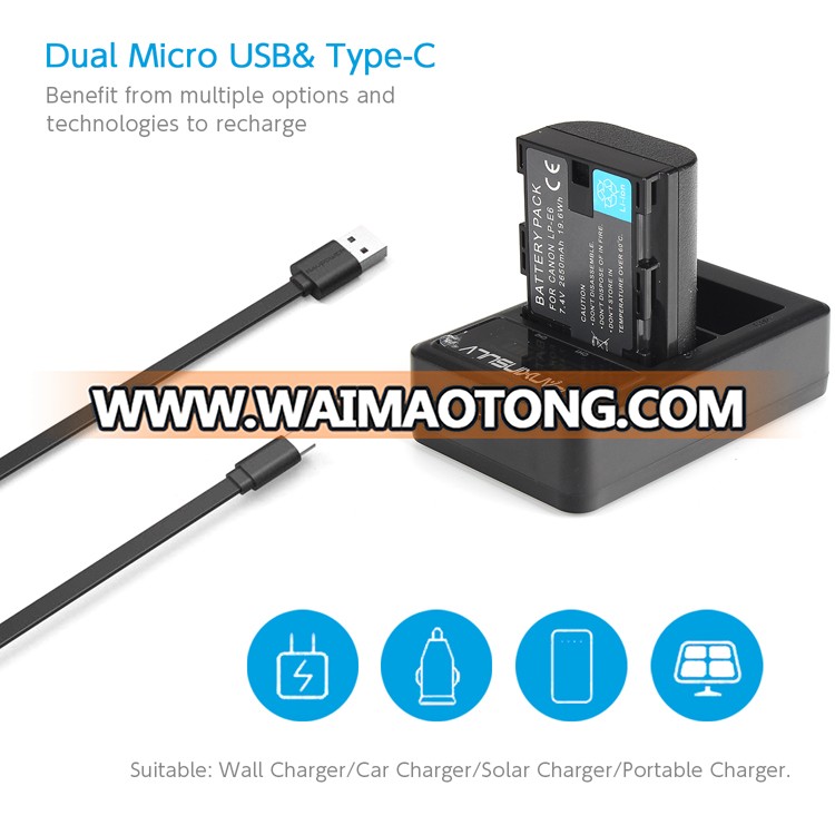 HSU 2000 mAh Best Third Party Dual Battery Charger Pack LP-E6 LPE6 LP E6 LP-E6N forCanon 70D 5DII 5D2 5D3 7D 6D 60D