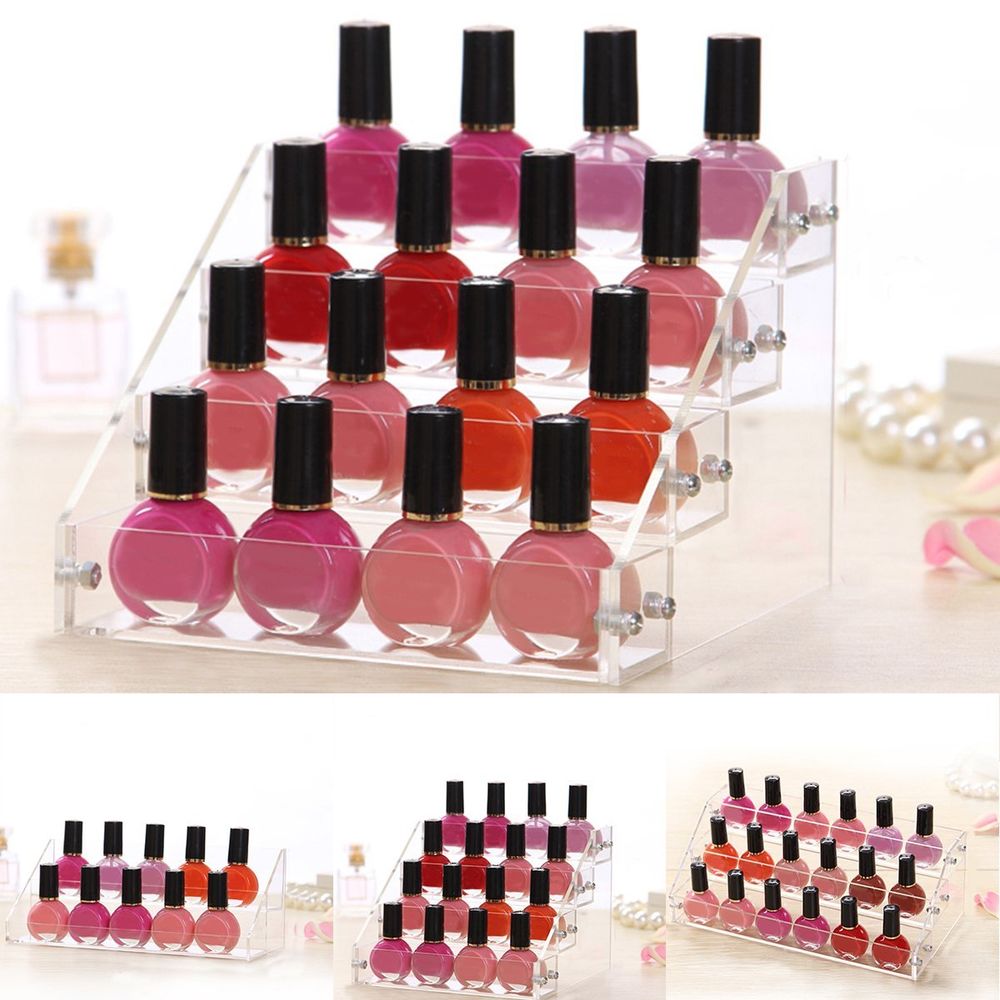 Clear acrylic tiers cosmetic nail polish display stand