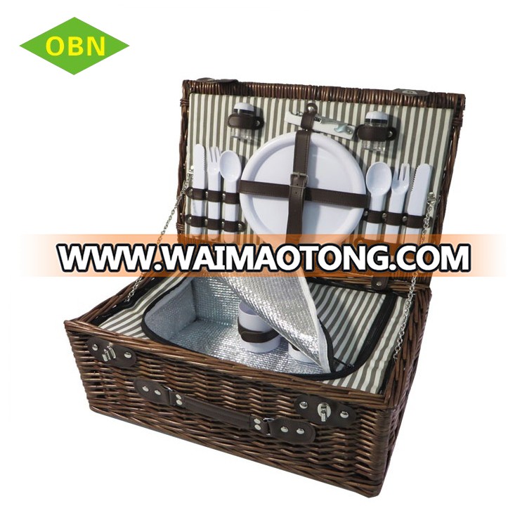 2018 new design hot selling outdoor camping empty willow wicker picnic basket for two person