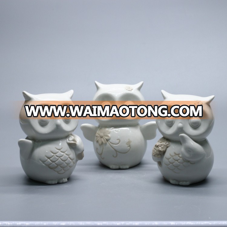 Home decoration cute owl chinese ceramic animal figurines