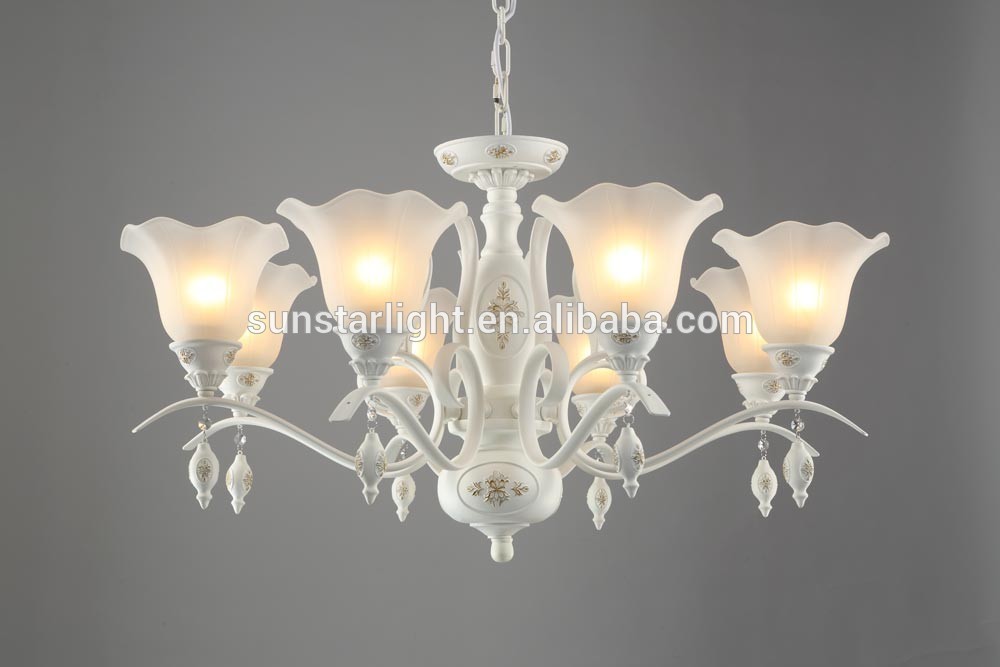 Metal Body In White Powder Coating With Eight Glass Lampshades Pendant Light Pendant Lamp Droplight