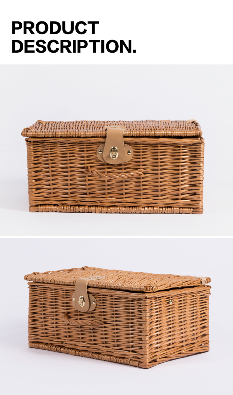 Handmade craft supply small rectangular rattan basket outdoor weaving travel food wicker willow picnic storage square box for 2