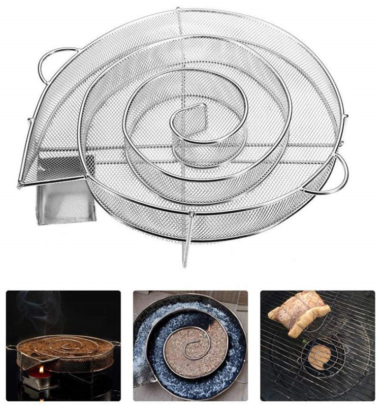 Charcoal Barbecue Smoker Round Cold Smoke Generator Outdoor Wood Chip BBQ Basket Tool