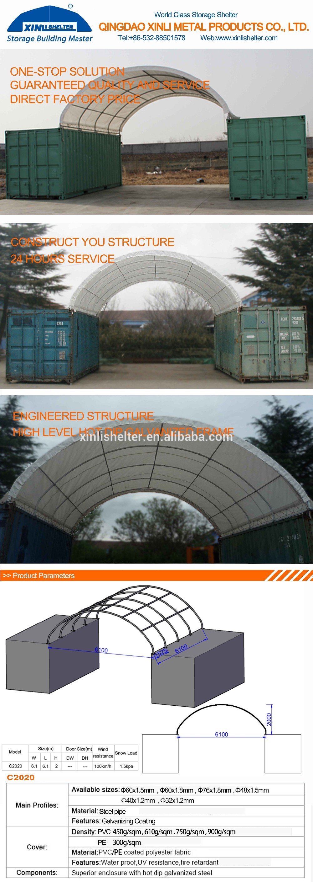 Quick build 20ft Dome Container Shelter With Back